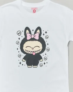 T-shirt Mousse bianca in cotone con stampa Labubu teschietti