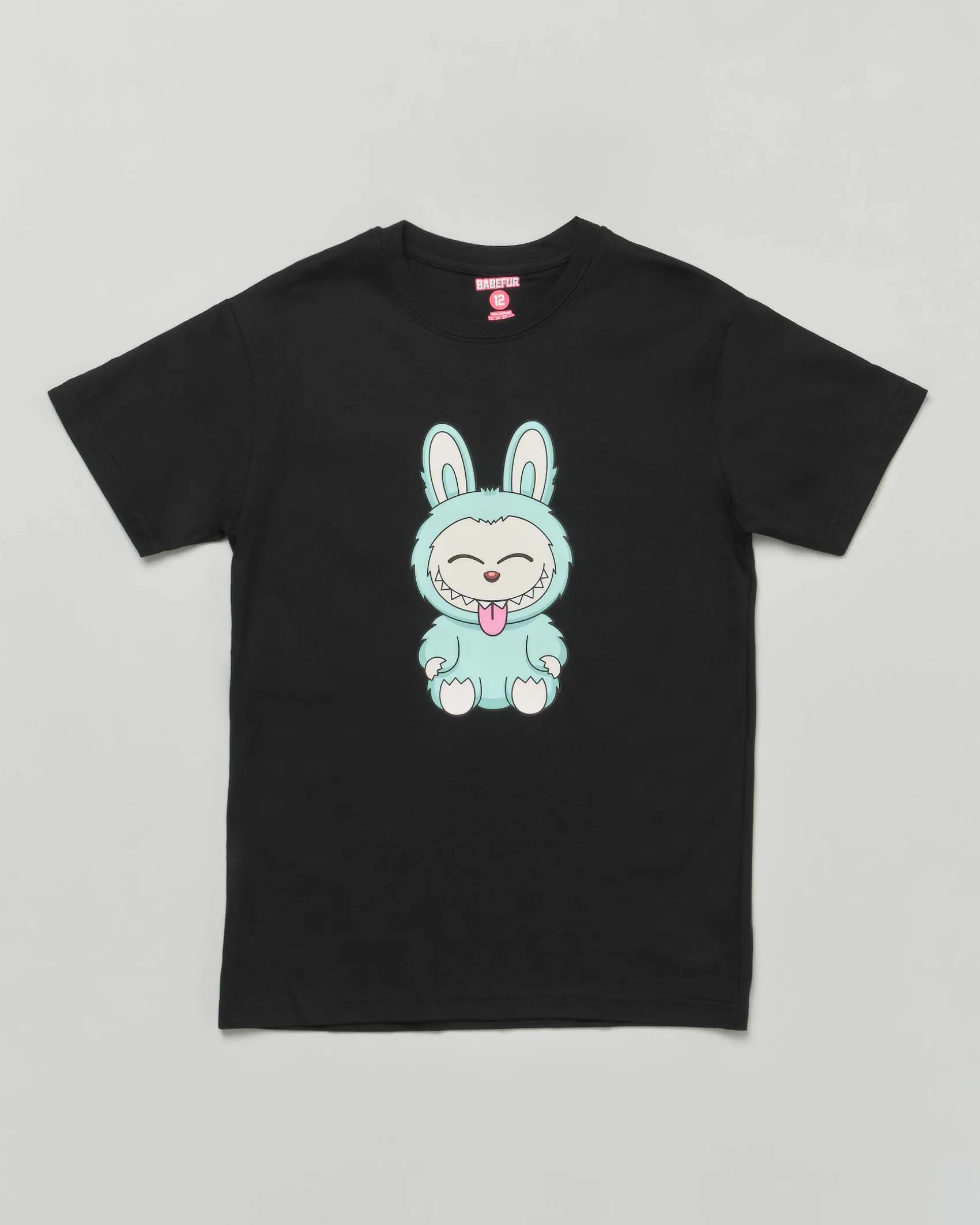T-shirt Mousse nera in cotone con stampa Labubu verde acqua