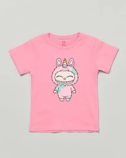 T-shirt Mousse rosa in cotone con stampa Labubu unicorno