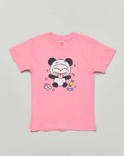 T-shirt Mousse rosa in cotone con stampa Labubu panda