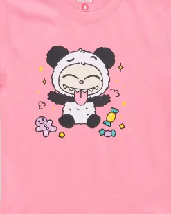 T-shirt Mousse rosa in cotone con stampa Labubu panda