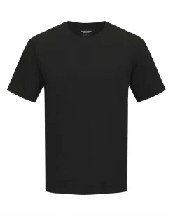 T-shirt nera a tinta unita in jersey di cotone stretch a mezze maniche