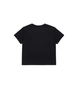 T-shirt nera Diesel in puro cotone a maniche corte con logo in paillettes argento
