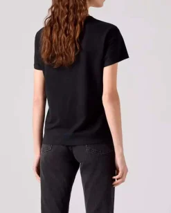 T-shirt nera Levi's® in cotone con micro logo Batwing ricamato sul petto
