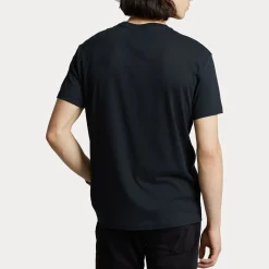 T-shirt nera mezza manica custom slim-fit con logo pony rosso