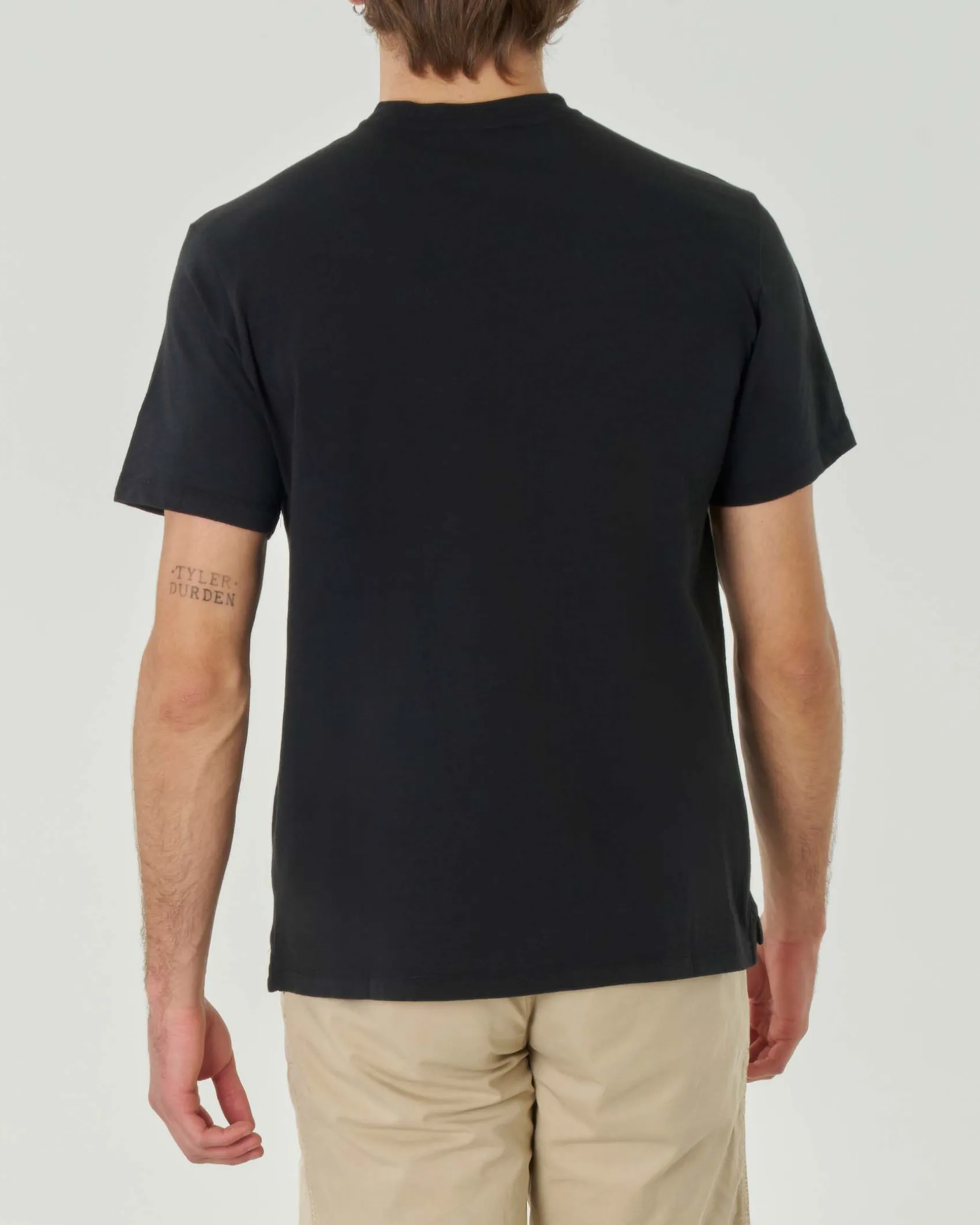 T-shirt nera mezza manica in jersey di cotone fiammato
