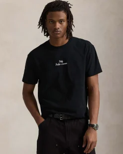 T-shirt nera Polo Ralph Lauren classic-fit mezza manica con logo scritta ricamato davanti