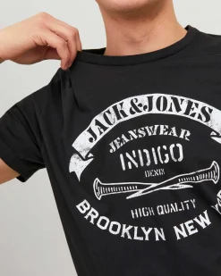 T-shirt nera regular-fit in puro cotone con stampa logo frontale