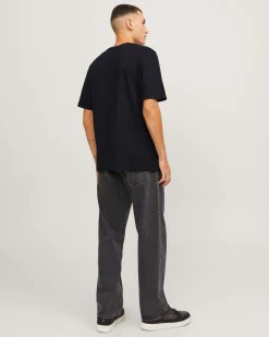 T-shirt nera regular-fit in puro cotone con stampa logo frontale in stile college frontale