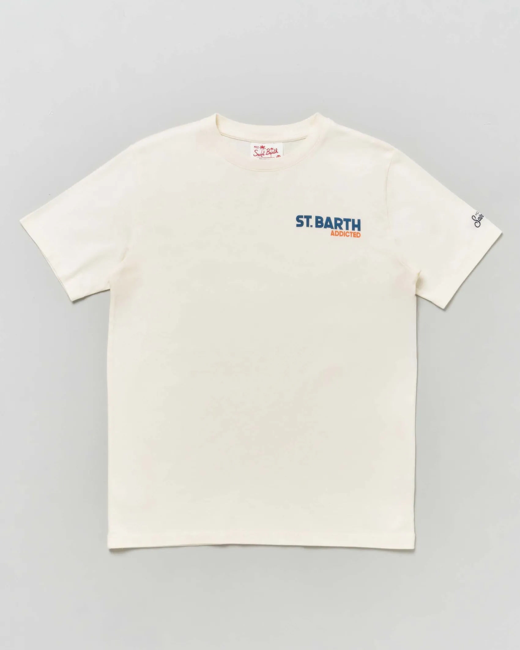 T-shirt panna in cotone a maniche corte con stampa St. Barth Addicted