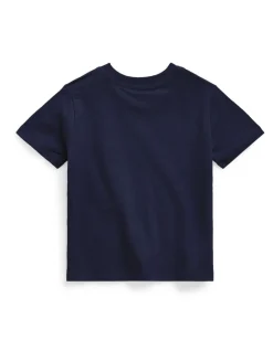 T-shirt Polo Ralph Lauren blu mezza manica in cotone con logo pony rosso