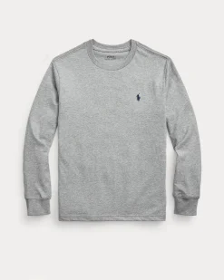 T-shirt Polo Ralph Lauren grigia in puro cotone a maniche lunghe con polsini