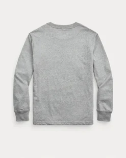 T-shirt Polo Ralph Lauren grigia in puro cotone a maniche lunghe con polsini