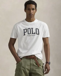 T-shirt Polo Ralph Lauren bianca mezza manica in puro cotone con stampa scritta Polo