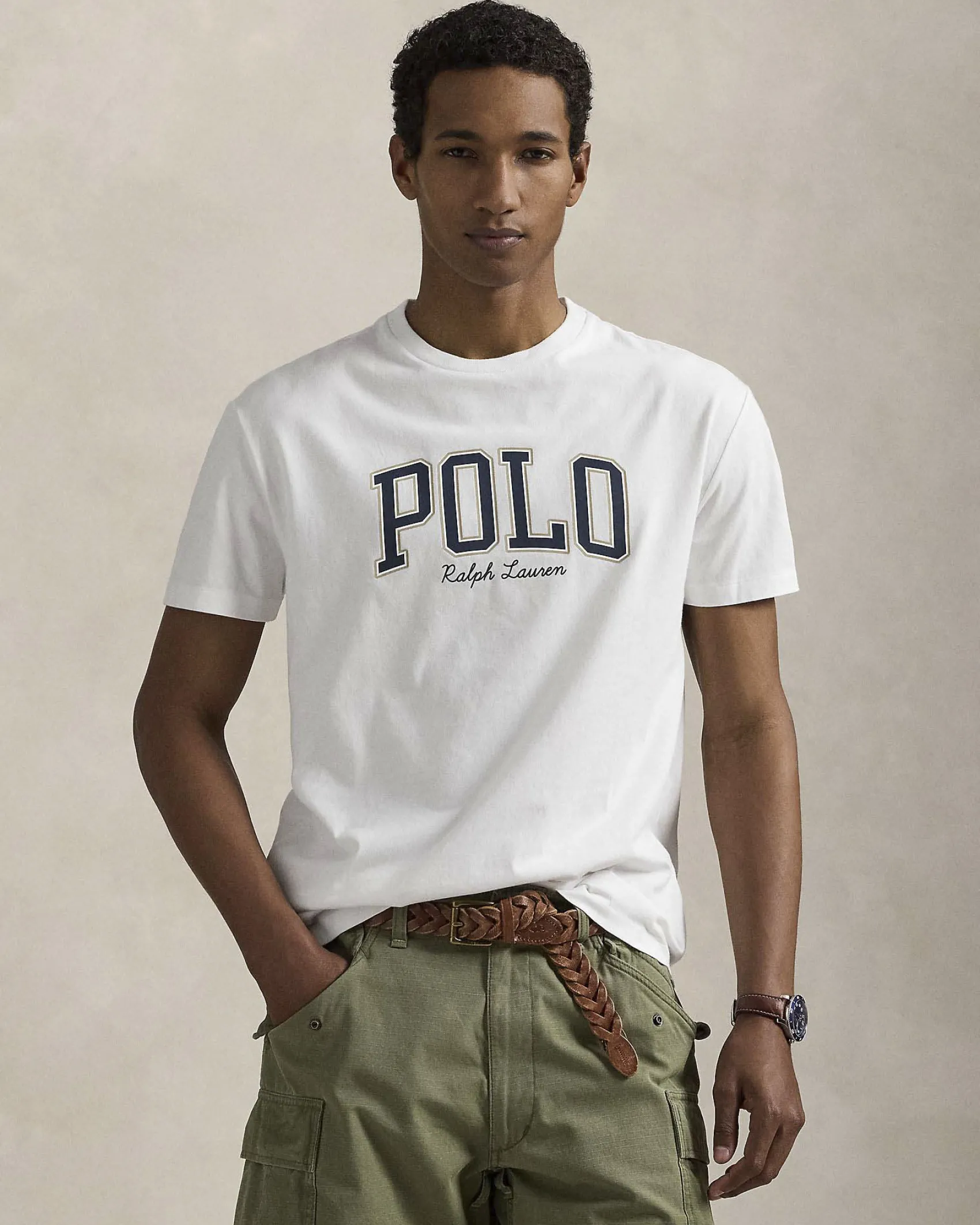 T-shirt Polo Ralph Lauren bianca mezza manica in puro cotone con stampa scritta Polo