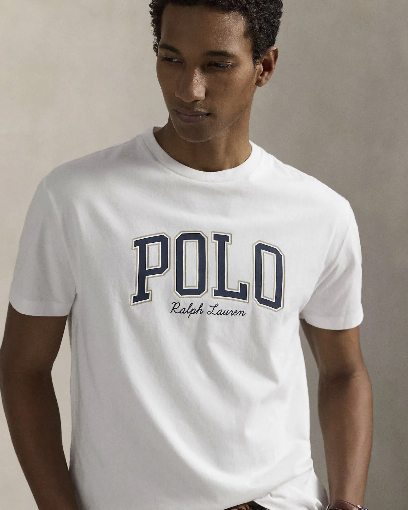 T-shirt Polo Ralph Lauren bianca mezza manica in puro cotone con stampa scritta Polo