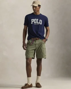T-shirt Polo Ralph Lauren blu mezza manica in puro cotone con stampa scritta Polo