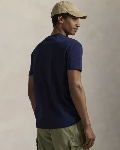 T-shirt Polo Ralph Lauren blu mezza manica in puro cotone con stampa scritta Polo