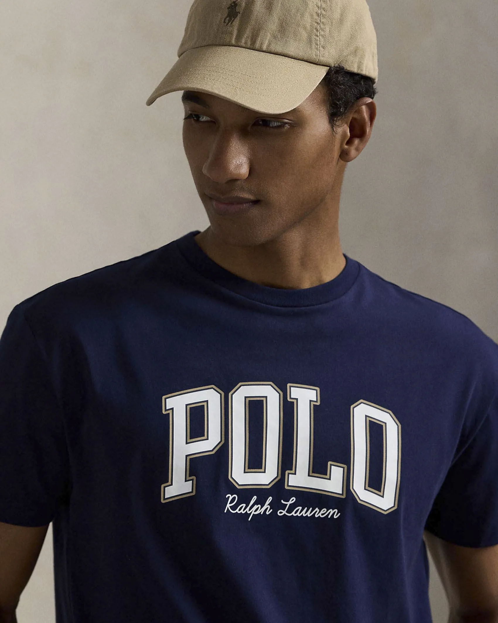 T-shirt Polo Ralph Lauren blu mezza manica in puro cotone con stampa scritta Polo