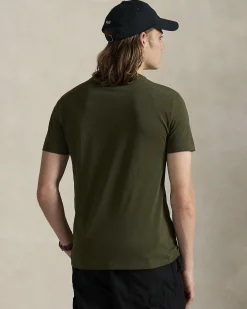 T-shirt Polo Ralph Lauren verde militare custom slim-fit in puro cotone con logo pony nero ricamato sul petto