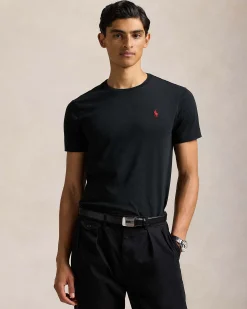 T-shirt Polo Ralph Lauren nera mezza manica custom slim-fit con logo pony rosso