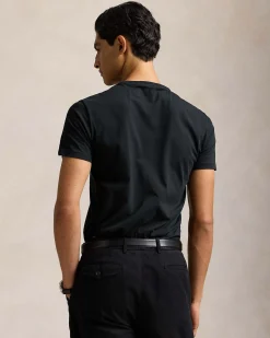 T-shirt Polo Ralph Lauren nera mezza manica custom slim-fit con logo pony rosso