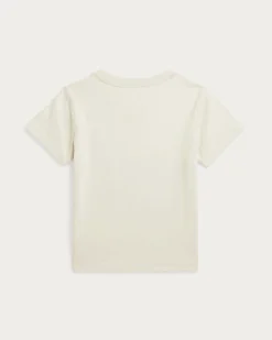 T-shirt Polo Ralph Lauren beige mezza manica con logo pony bianco