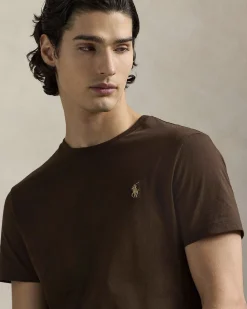 T-shirt Polo Ralph Lauren marrone custom slim-fit in puro cotone con logo pony bianco ricamato sul petto