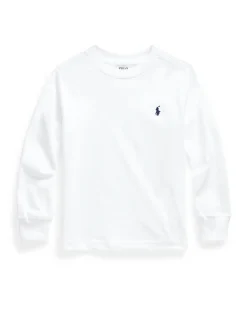 T-shirt Polo Ralph Lauren bianca a manica lunga in cotone con logo pony