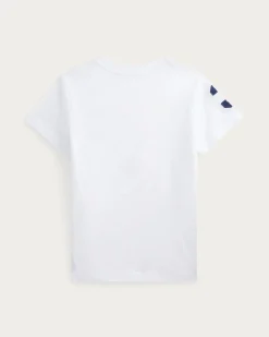 T-shirt Polo Ralph Lauren bianca girocollo con maxi logo pony e numero sulla manica