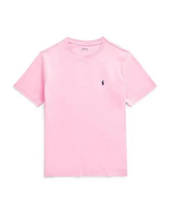 T-shirt Polo Ralph Lauren rosa mezza manica in cotone con logo pony blu