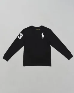T-shirt Polo Ralph Lauren nera in cotone a maniche lunghe con dettagli bianchi