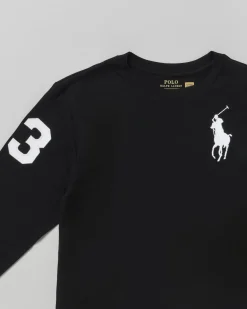 T-shirt Polo Ralph Lauren nera in cotone a maniche lunghe con dettagli bianchi