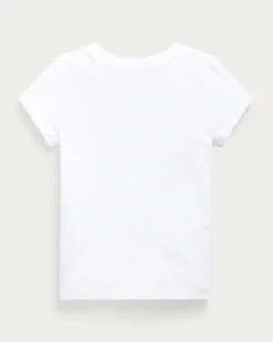 T-shirt Polo Ralph Lauren bianca mezza manica con logo pony rosa ricamato