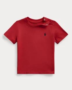 T-shirt Polo Ralph Lauren rossa mezza manica con logo pony blu ricamato