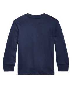 T-shirt Ralph Lauren blu manica lunga in cotone con logo pony rosso