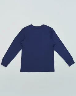 T-shirt Ralph Lauren blu manica lunga in puro cotone con maxi stampa Polo Bear frontale S-XL