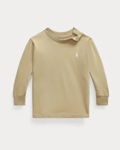 T-shirt Ralph Lauren cammello in cotone a maniche lunghe con polsini