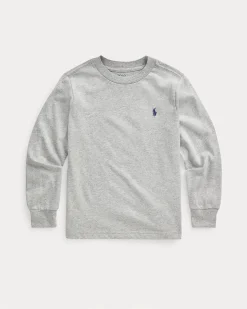 T-shirt Ralph Lauren grigia in puro cotone a maniche lunghe con polsini