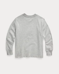 T-shirt Ralph Lauren grigia in puro cotone a maniche lunghe con polsini