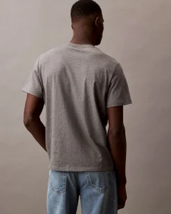 T-shirt relaxed-fit Calvin Klein Jeans grigia in cotone con logo monogramma ricamato frontale