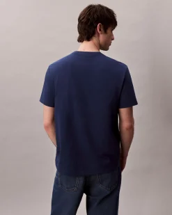 T-shirt relaxed-fit Calvin Klein Jeans blu in cotone con logo monogramma ricamato frontale