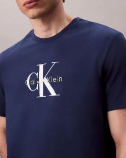 T-shirt relaxed-fit Calvin Klein Jeans blu in cotone con logo monogramma ricamato frontale