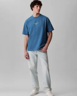 T-shirt relaxed-fit Calvin Klein Jeans ottanio in cotone con logo stampato sul petto