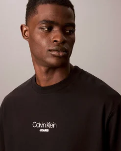T-shirt relaxed-fit Calvin Klein Jeans nera in cotone con logo stampato sul petto
