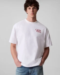 T-shirt relaxed-fit Calvin Klein Jeans bianca in cotone con logo scritta in rilievo