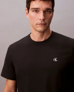 T-shirt relaxed-fit Calvin Klein Jeans nera in cotone con logo monogramma ricamato frontale