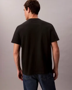 T-shirt relaxed-fit Calvin Klein Jeans nera in cotone con logo monogramma ricamato frontale