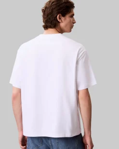 T-shirt relaxed-fit Calvin Klein Jeans bianca in cotone con logo stampato sul petto
