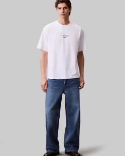T-shirt relaxed-fit Calvin Klein Jeans bianca in cotone con logo stampato sul petto